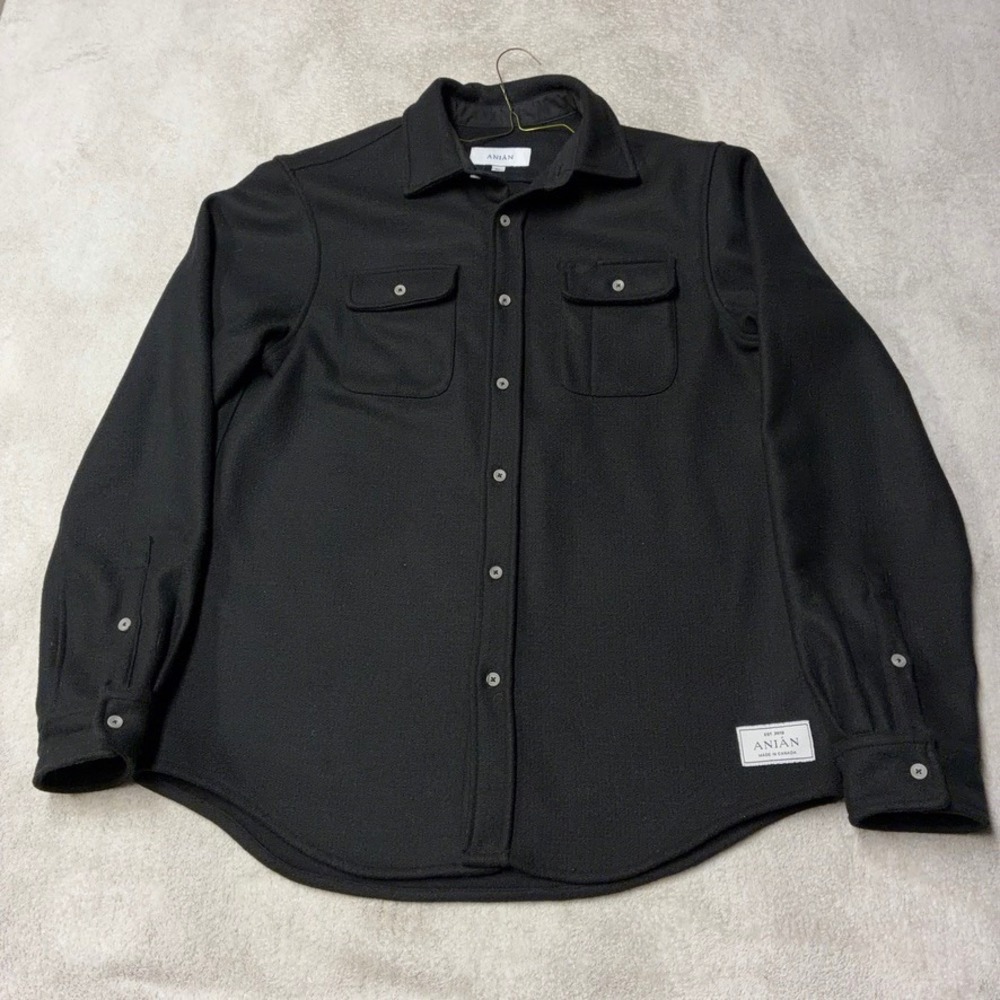 Anian Modern Melton Wool Shirt Heavyweight Black Made in Canada Men XL